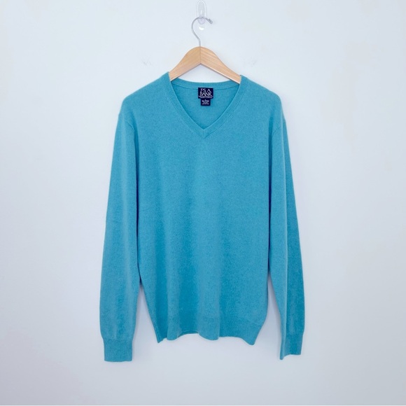 Jos A Bank Traveler Performance Tailored Fit Cashmere V-Neck Sweater Retro Blue - Picture 4 of 8